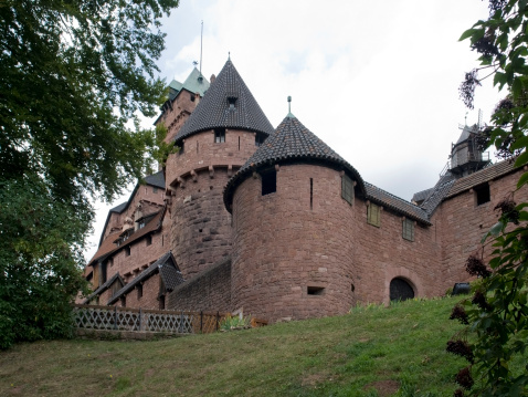 low angle detail of the Haut-Koenigsbourg Castle, a historic castle located in a area named 