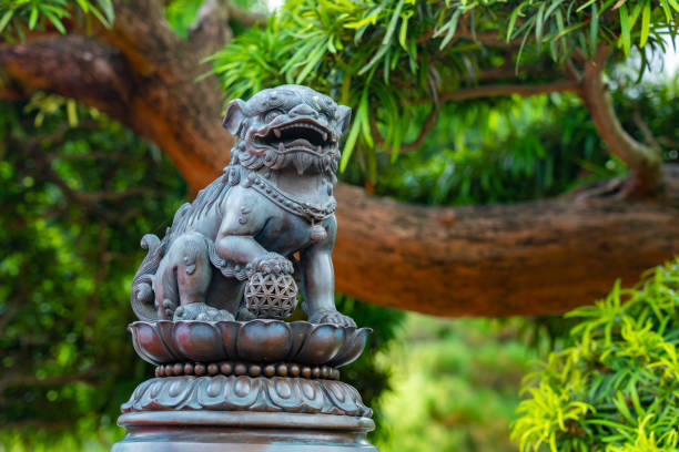 istock Lion wiht paw on globe in Chi Lin Nunnery 1259697915