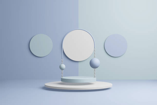 istock Abstract blue podium. Pastel product platform, minimal geometric shapes. 3D rendering 1259704833