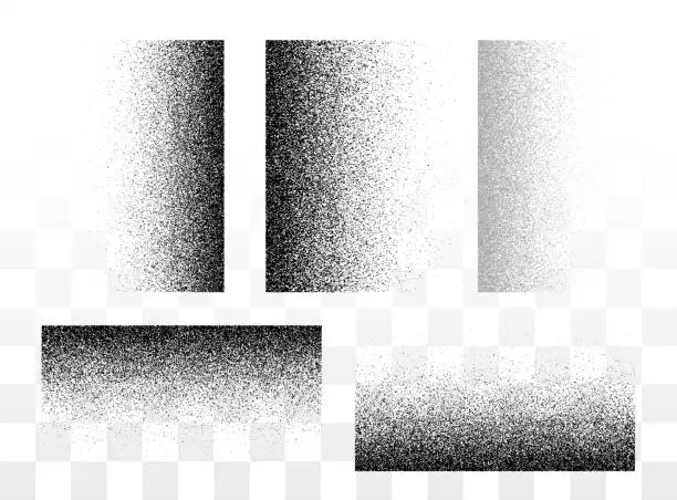Vector illustration of Grunge gradient spray horizontal and vertical textures set or stipple grainy transparent halftone sand vector background, splatter backdrop illustration