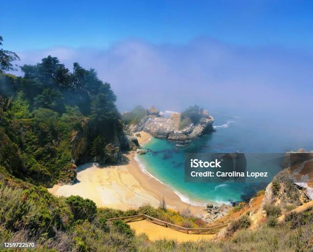 Wonder In Nature Stock Photo - Download Image Now - Big Sur, McWay Waterfall, Aerial View