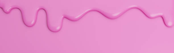 Melted Strawberry Ice Cream flow down on pink banner Background with copy space.,3d model and illustration.