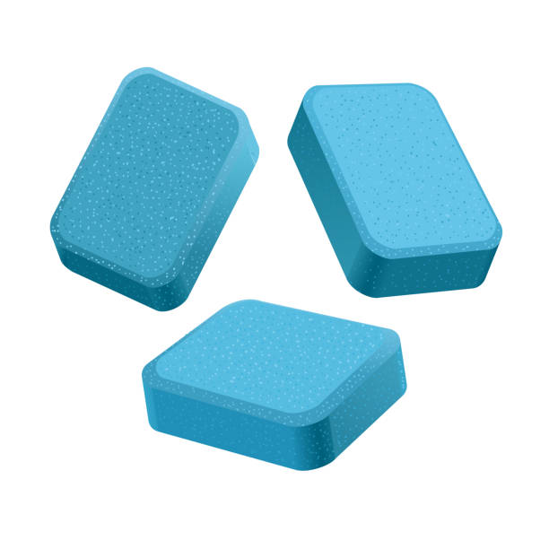 Dishwasher detergent tablet from different angles. Blue soap tabs isolated on white background. Dishwasher detergent tablet from different angles. Blue soap tabs isolated on white background. Realistic vector illustration detergent capsule stock illustrations