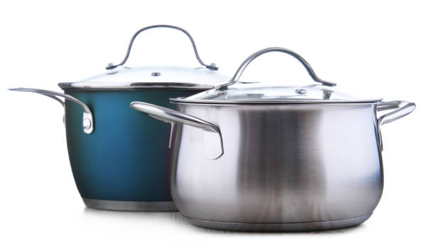 istock Two steel pots isolated on white 1259741209