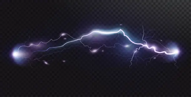 Vector illustration of Vector realistic lightning. Thunderstorm and lightning. Magic electricity lighting effects. Realistic design element.