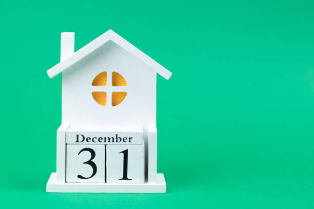 31 grudnia w nowoczesnym stylu na zielonym tle. - office home improvement business moving house zdjęcia i obrazy z banku zdjęć