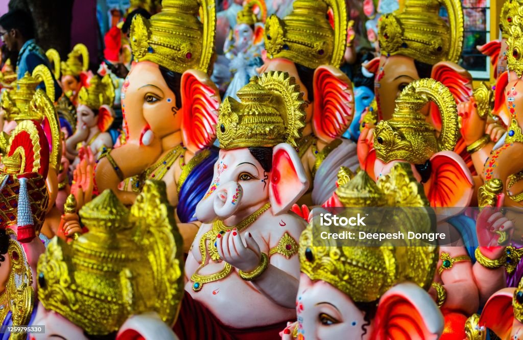 Colorful Ganesha idols for Ganesh festival Colorful Ganpati idols for Ganesha festival. Happy, cheerful and festive environment with god;s grace. Ganesh Chaturthi Stock Photo