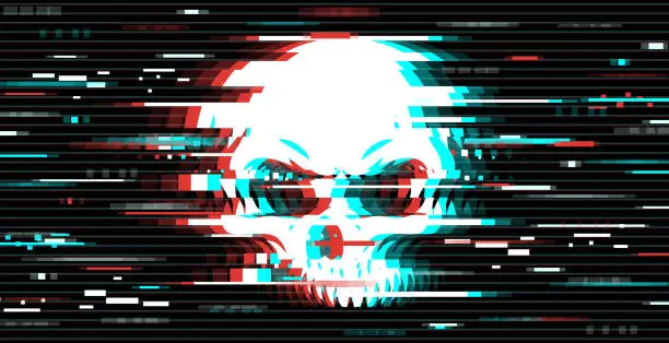 Vector illustration of Illustration of a skull in glitch art style