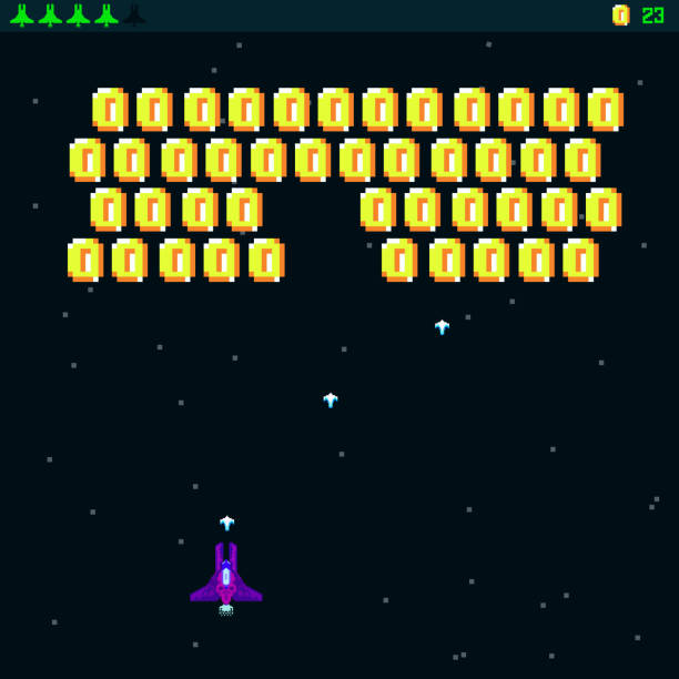 istock Pixel space game with coins. Pixel art, arcade game. template. A retro 8-bit game inspired by the trendy 90s. Space place. Battles under the stars. Old computer games. vector illustration 1259800917