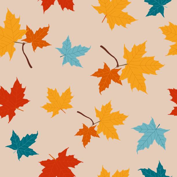 ilustrações de stock, clip art, desenhos animados e ícones de autumn, colored maple leaf seamless pattern. - tree isolated maple tree green