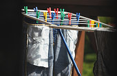 dryer with clothes pegs on a sunny day