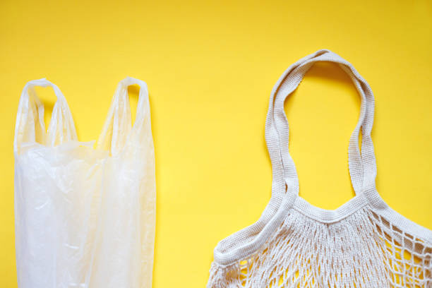 istock plastic bag with reusable tote bag for shopping on yellow background 1259828058