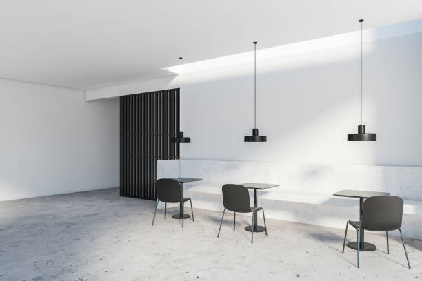 istock White and black cafe corner with bench 1259898747