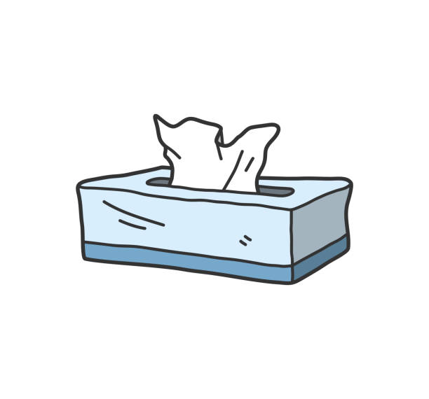 box aus tissue-papier, handgezeichnete vektor-doodle-illustration einer schachtel aus gewebe, isoliert auf weißem hintergrund. - tissue crumpled toilet paper paper stock-grafiken, -clipart, -cartoons und -symbole