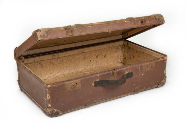 istock Old brown retro suitcase on a white background 1259924590