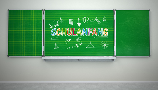 German text Schulanfang, translate Back to School. 3d illustration.