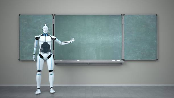 istock Humanoid Robot Chalk Board Teacher 1259924693