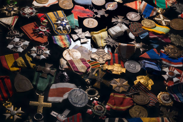 Moscow, Russia - April 08, 2006:  Background of old retro military awards and war medals.