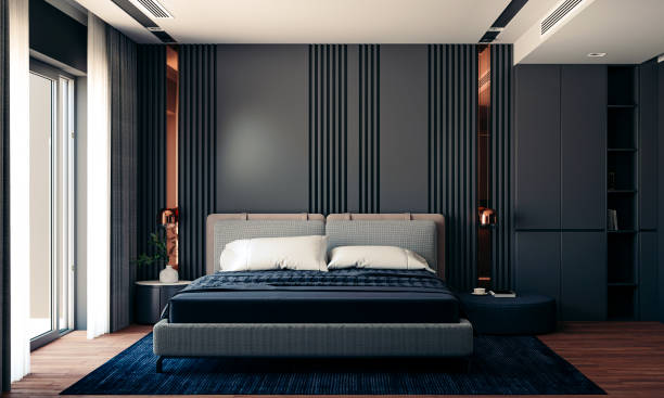 istock 3d render of beautiful interior with dark  gray walls 1259936258