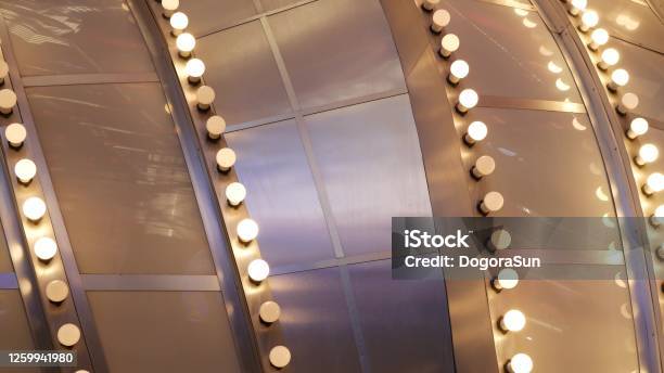 Old Fasioned Electric Lamps Blinking And Glowing At Night Abstract Close Up Of Retro Casino Decoration Shimmering In Las Vegas Usa Illuminated Vintage Style Bulbs Glittering On Freemont Street Stock Photo - Download Image Now