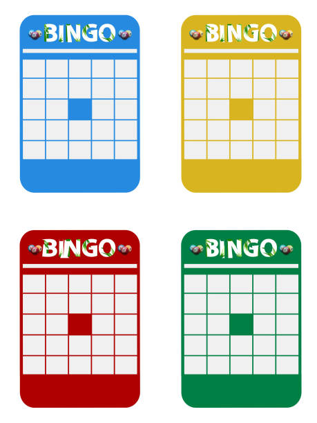 Blank multicolour bingo cards Four Blank Copy Space Bingo Cards Blue Yellow Red And Green With Bingo Decorative Text And Balls Over White Background blank bingo cards stock illustrations