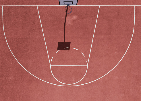Aerial view of empty basketball court with copy space