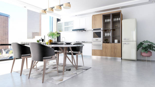 istock Modern contemporary stylish kitchen room interior, 3D Rendering 1259978887
