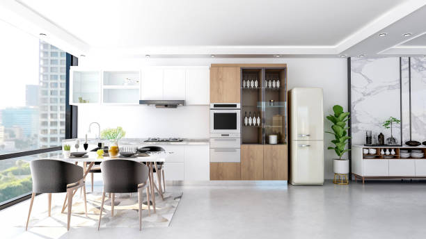 istock Modern contemporary stylish kitchen room interior, 3D Rendering 1259978937