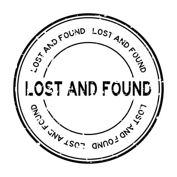 Vector illustration of Grunge black lost and found word round rubber seal stamp on white background