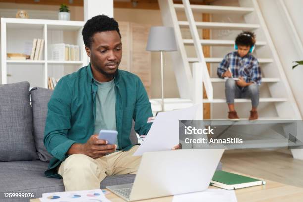 Working And Studying Online Stock Photo - Download Image Now - Child, Working At Home, Father