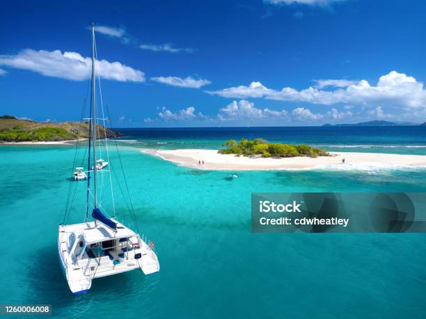 Aerial View Of Catamaran At Sandy Spit British Virgin Islands Stock Photo - Download Image Now