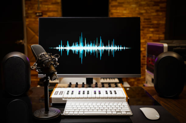 istock microphone and waveform on display. music production, broadcasting, live streaming concept 1260010269