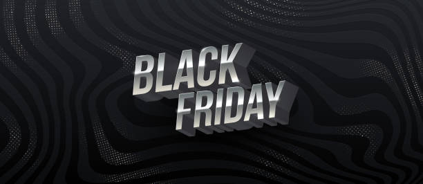 Black Friday Verkauf Design. Metallische Buchstaben auf einem schwarzen abstrakten gestreiften Hintergrund. Vektor-Illustration. – Vektorgrafik