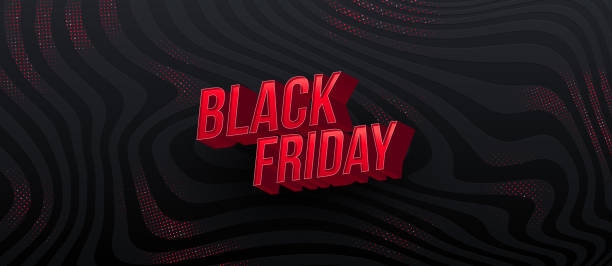 Black Friday Verkauf Design. 3d rote Buchstaben auf einem schwarzen abstrakten gestreiften Hintergrund. Vektor-Illustration. – Vektorgrafik