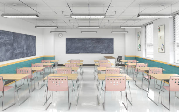 istock Modern classroom with white floor. High school. 3d illustration 1260034257