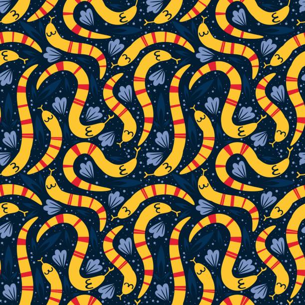 illustrations, cliparts, dessins animés et icônes de serpent caractère nature animaux illustration vecteur de motif sans couture. - european adder illustrations