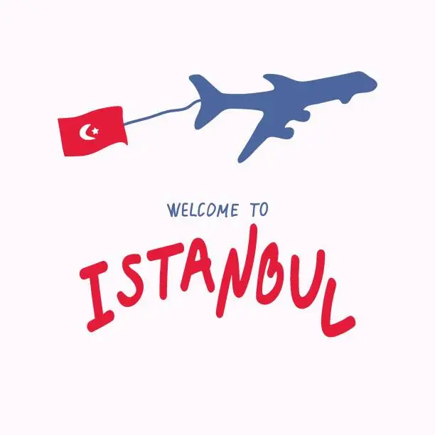 Vector illustration of Travel to Turkey concept. Plane, the flag of Turkey. Welcome to Istanbul. Opening of borders.