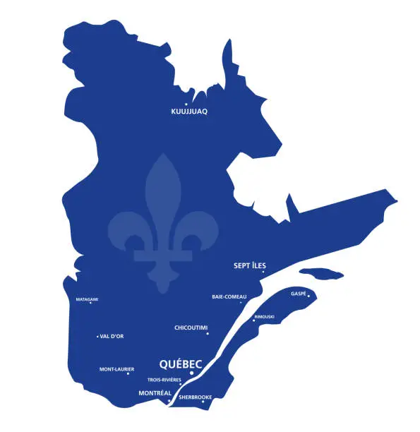 Vector illustration of Quebec map province with cities location informative vector