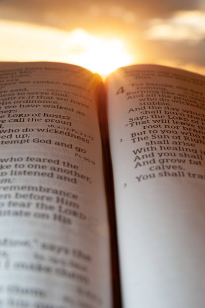 istock Holy Bible open at sunset with highlight on Malachi 4: 2. Background with sun and clouds. Vertical shot 1260110204