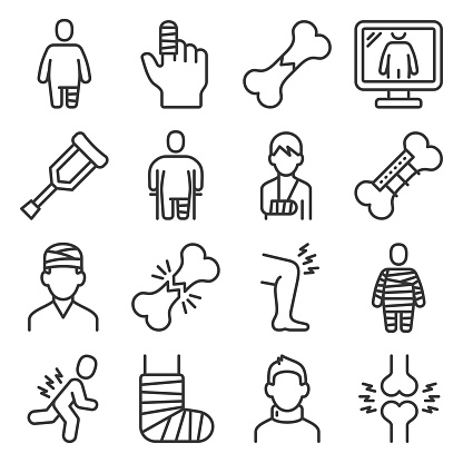 Fracture Bone Icons Set on White Background. Vector illustration