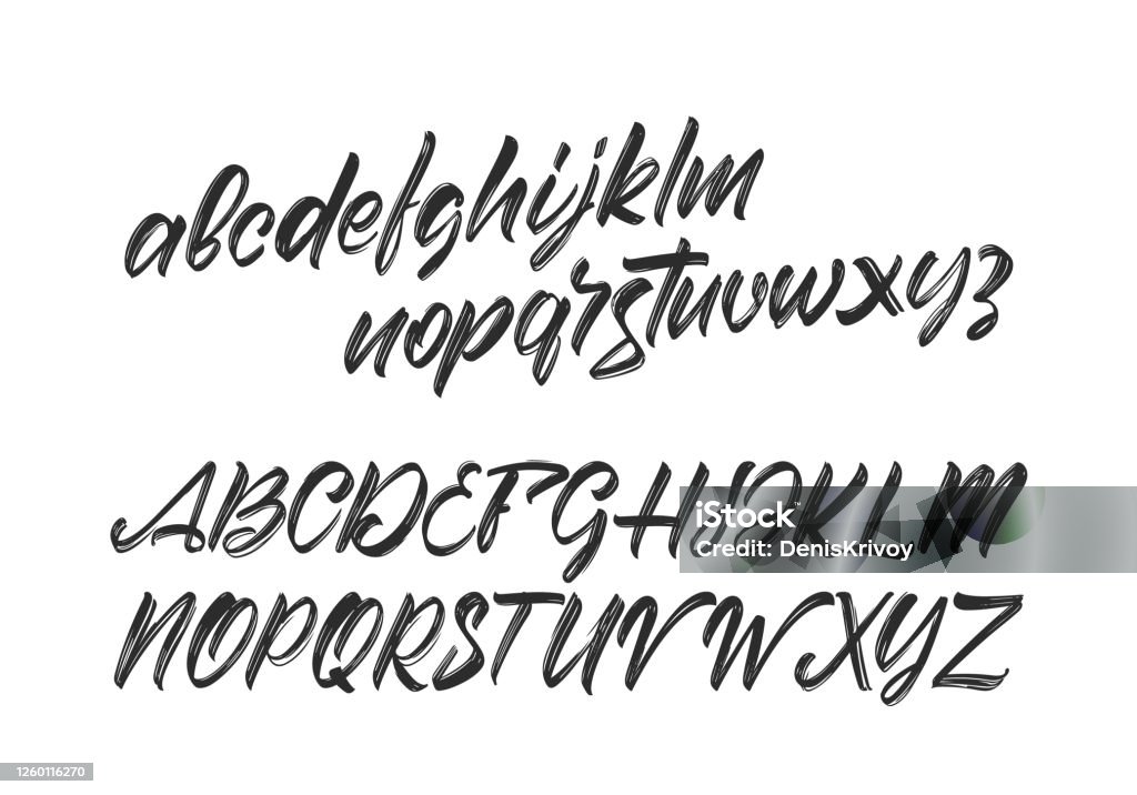 Vector Cursive Handwritten brush font. English Abc alphabet on white background. - Royalty-free Texto datilografado arte vetorial