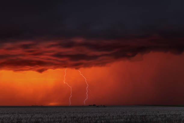 istock Stormy sunset and lightning in Great Plains 1260119920