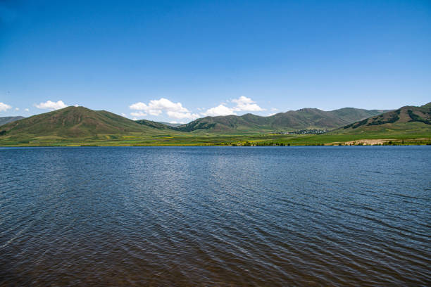 Beautiful landscape with lake and mountains