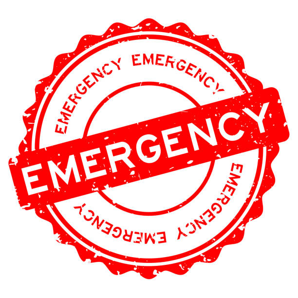 istock Grunge red emergency word round rubber seal stamp on white background 1260135056