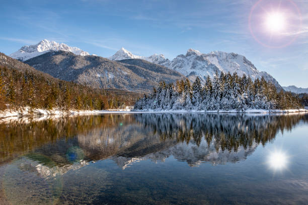 istock panoramic landscape in winter with mountain range and sun on sky 1260141644