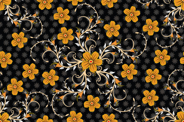 kwiatowy motyw batik ilustracja wektorowa - tree decoration flower carpet stock illustrations