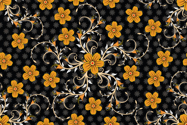 ilustrações de stock, clip art, desenhos animados e ícones de floral batik motif vector illustration - tree decoration flower carpet