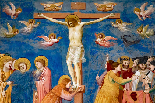 Fresco painted by Giotto. Detail from Crucifixion by Giotto in Padova, Italy.