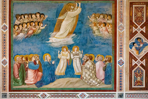 Fresco painted by Giotto. The ascension of Christ painted by Giotto in Padua, Italy.