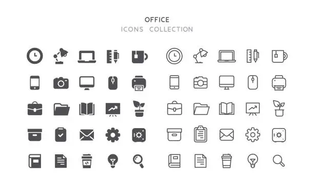 Vector illustration of Flat & Outline Office Icons